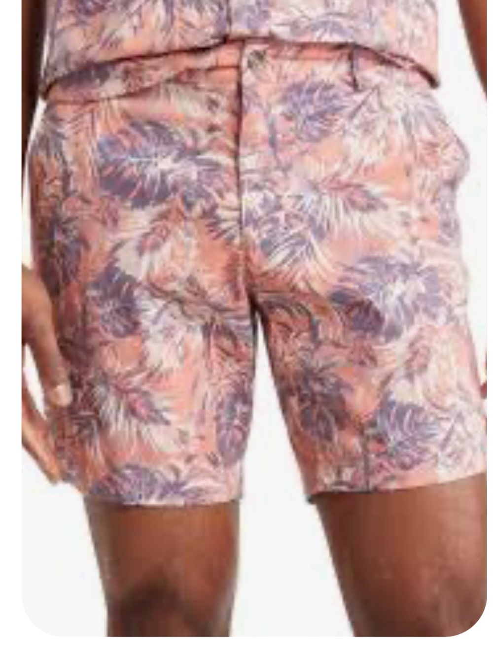 Slate & Stone Pink Blue Leaf Print Cotton Chino Shorts Flat Front Pockets Men's